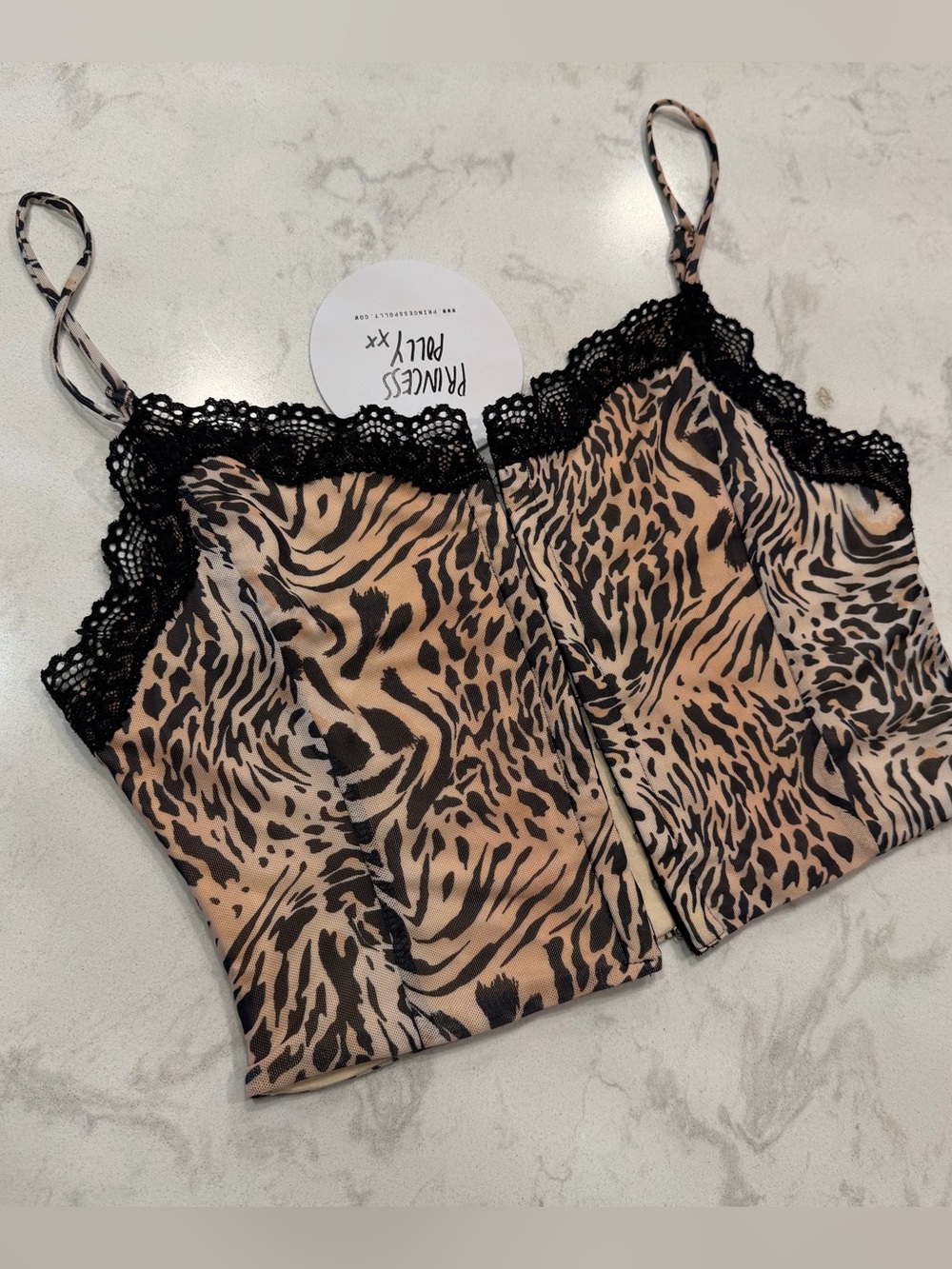 Princess Polly Leopard Print Lace Trim Cami - Tan and Black